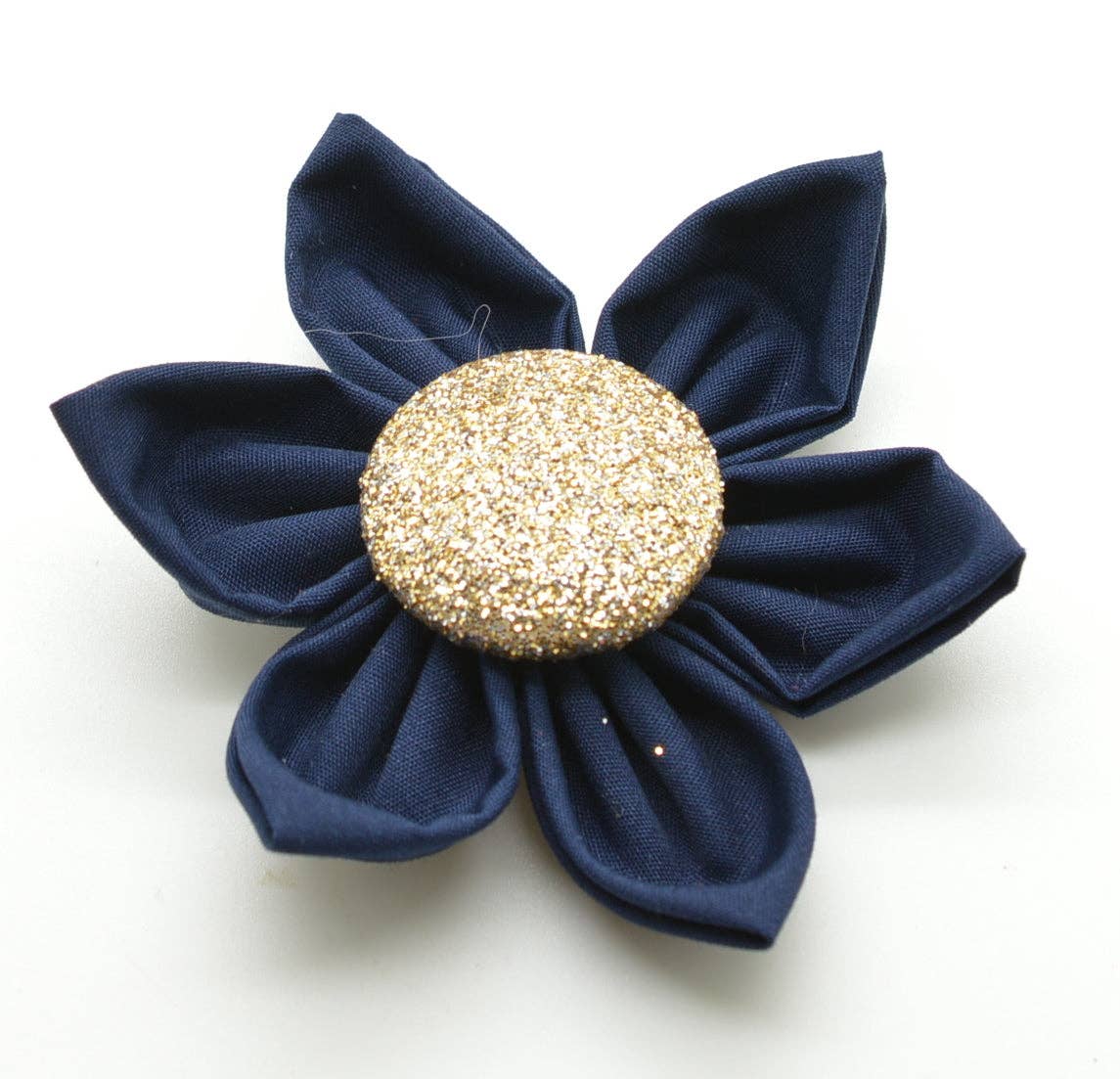 Dog Collar Attachment - Navy Flower with Gold Button Center - Doglicious Bakery Bites
