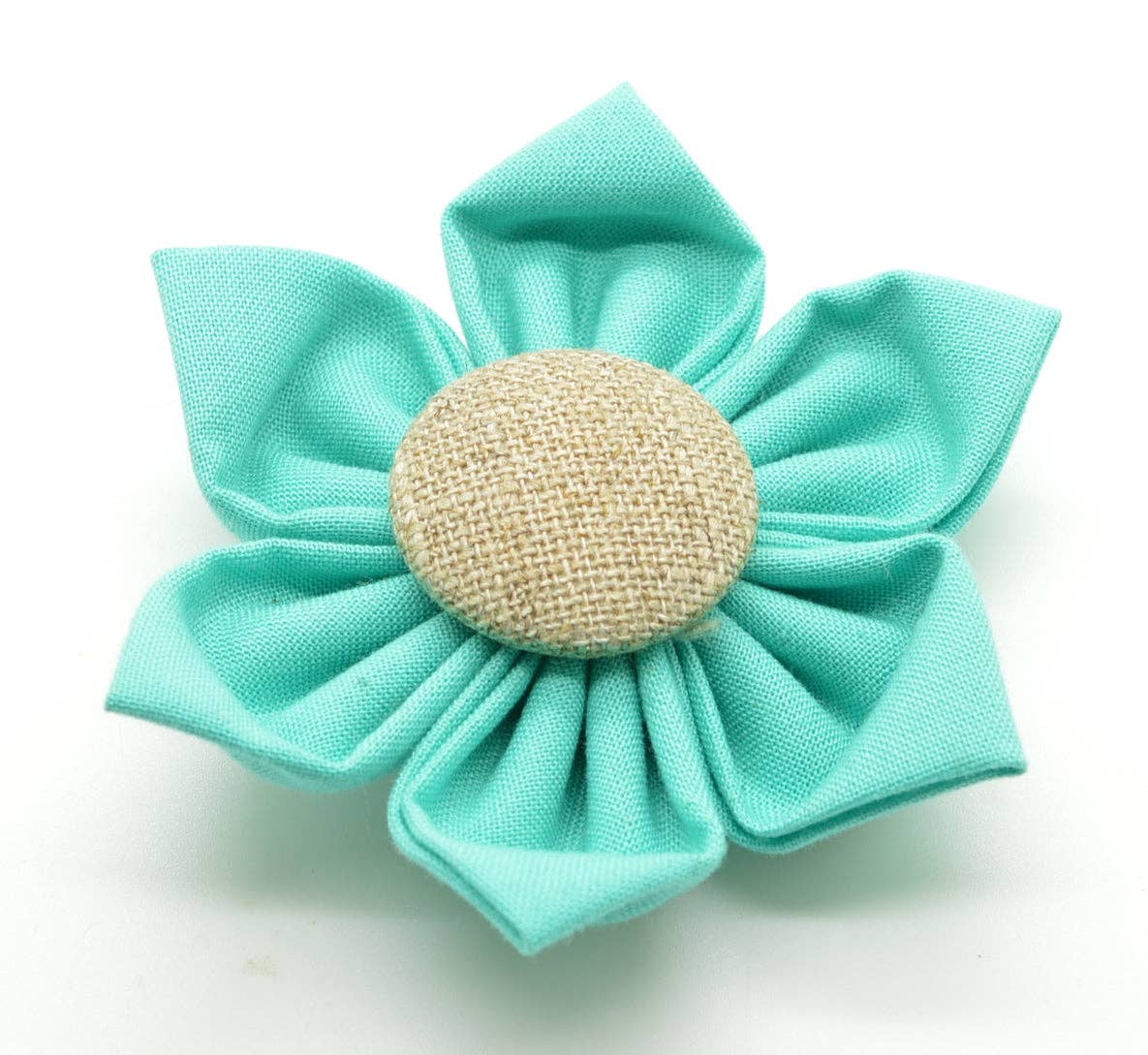 Dog Collar Attachment - Teal Flower with Burlap Button Center - Doglicious Bakery Bites