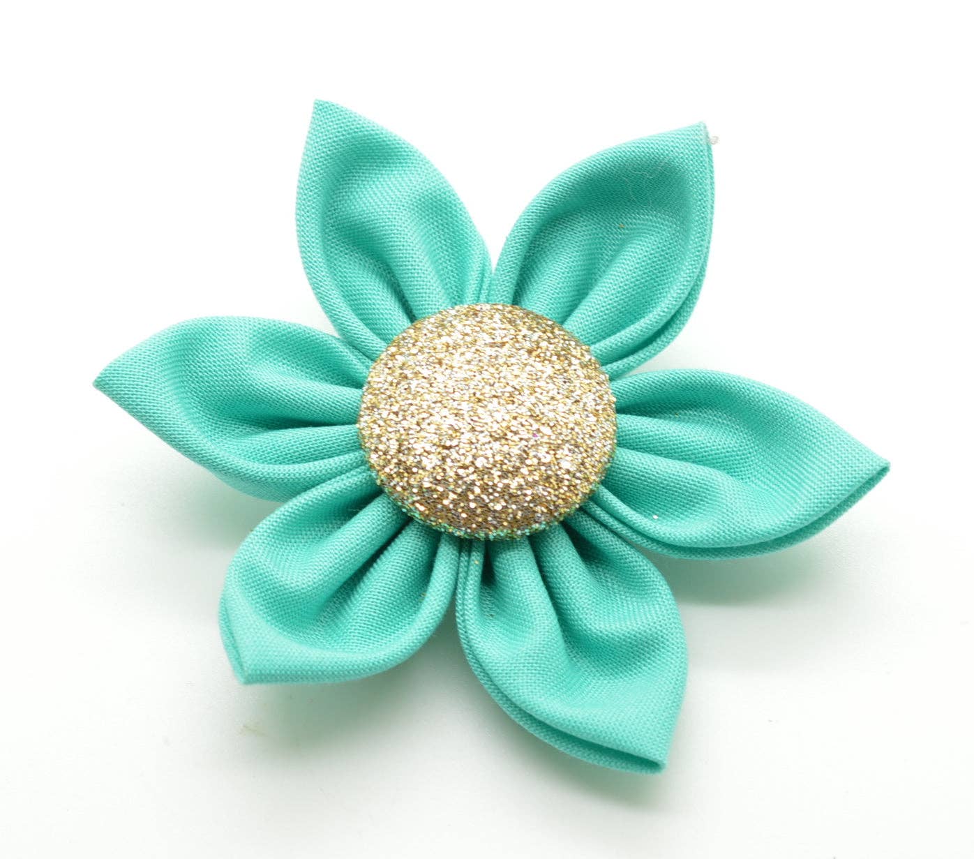 Dog Collar Attachment - Teal Flower with Gold Button Center - Doglicious Bakery Bites