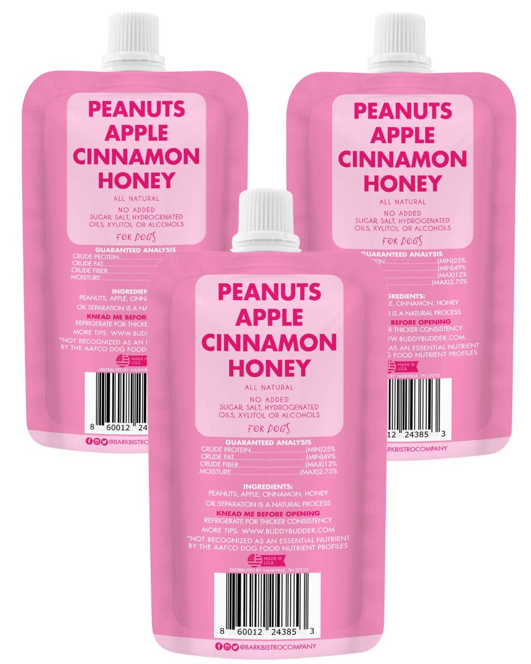 Dog Peanut Butter - 4oz Squeeze Packs Awesome Apple Budder - Doglicious Bakery Bites