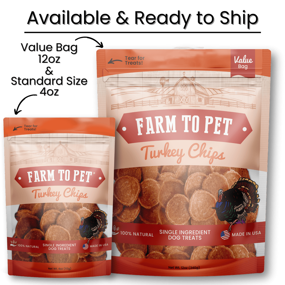 Farm to Pet Healthy Treats for Dogs & Cats - Turkey Chips Dog Treats - Doglicious Bakery Bites