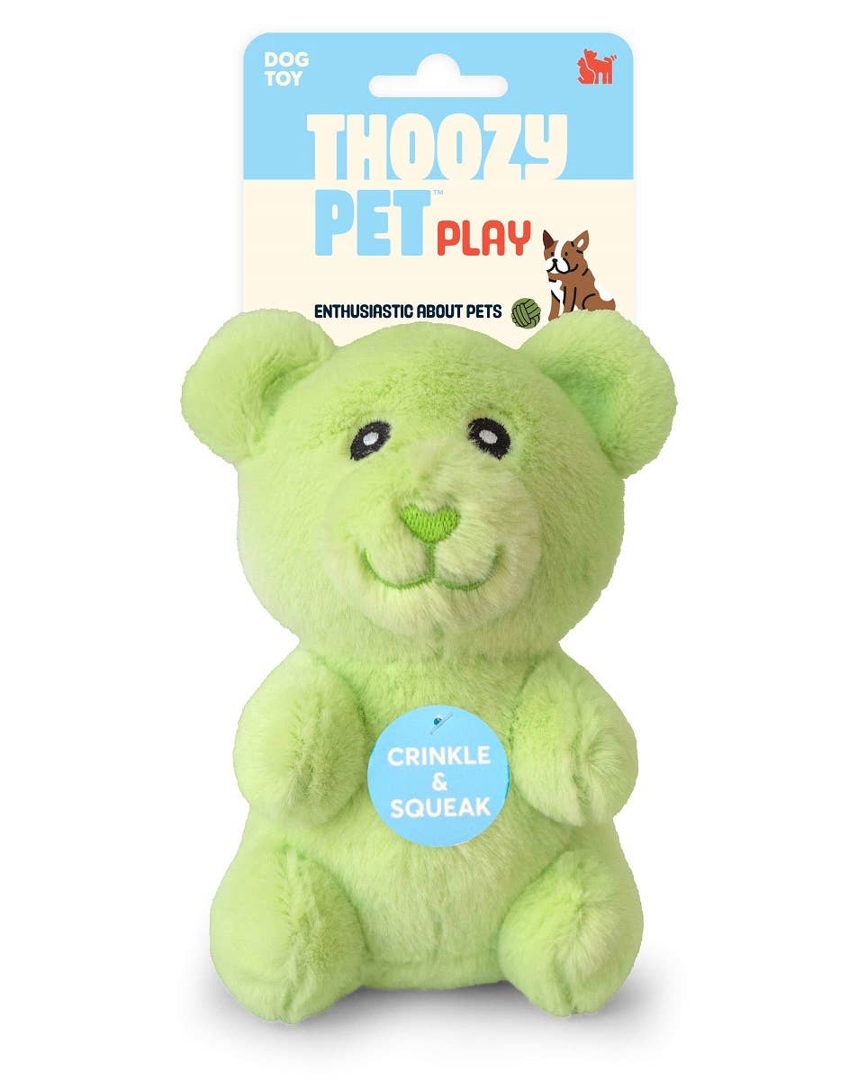 ThoozyPet Gummy Bear Plush Dog Toy Green 6" - Doglicious Bakery Bites
