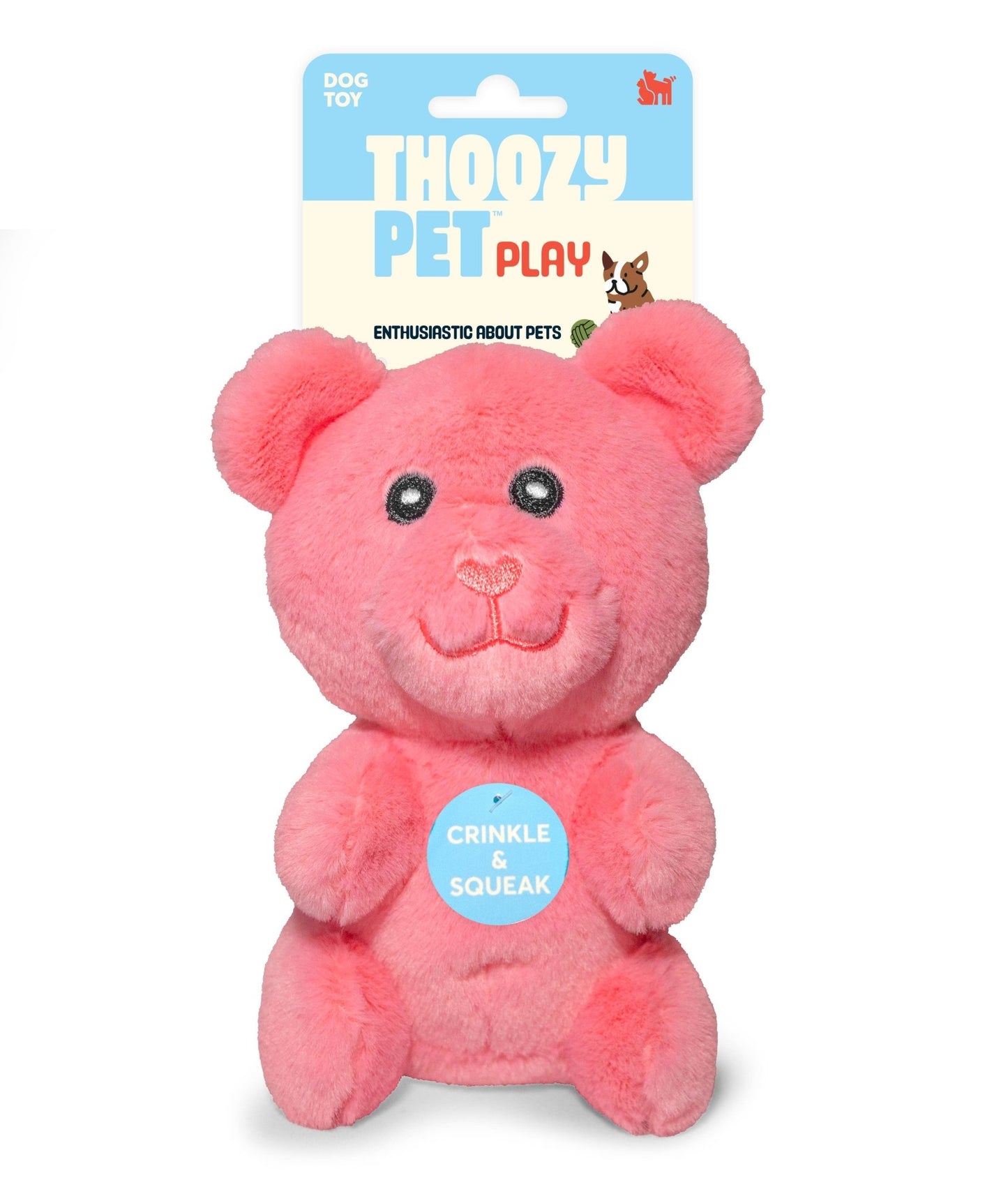ThoozyPet Gummy Bear Plush Dog Toy Pink 6" - Doglicious Bakery Bites