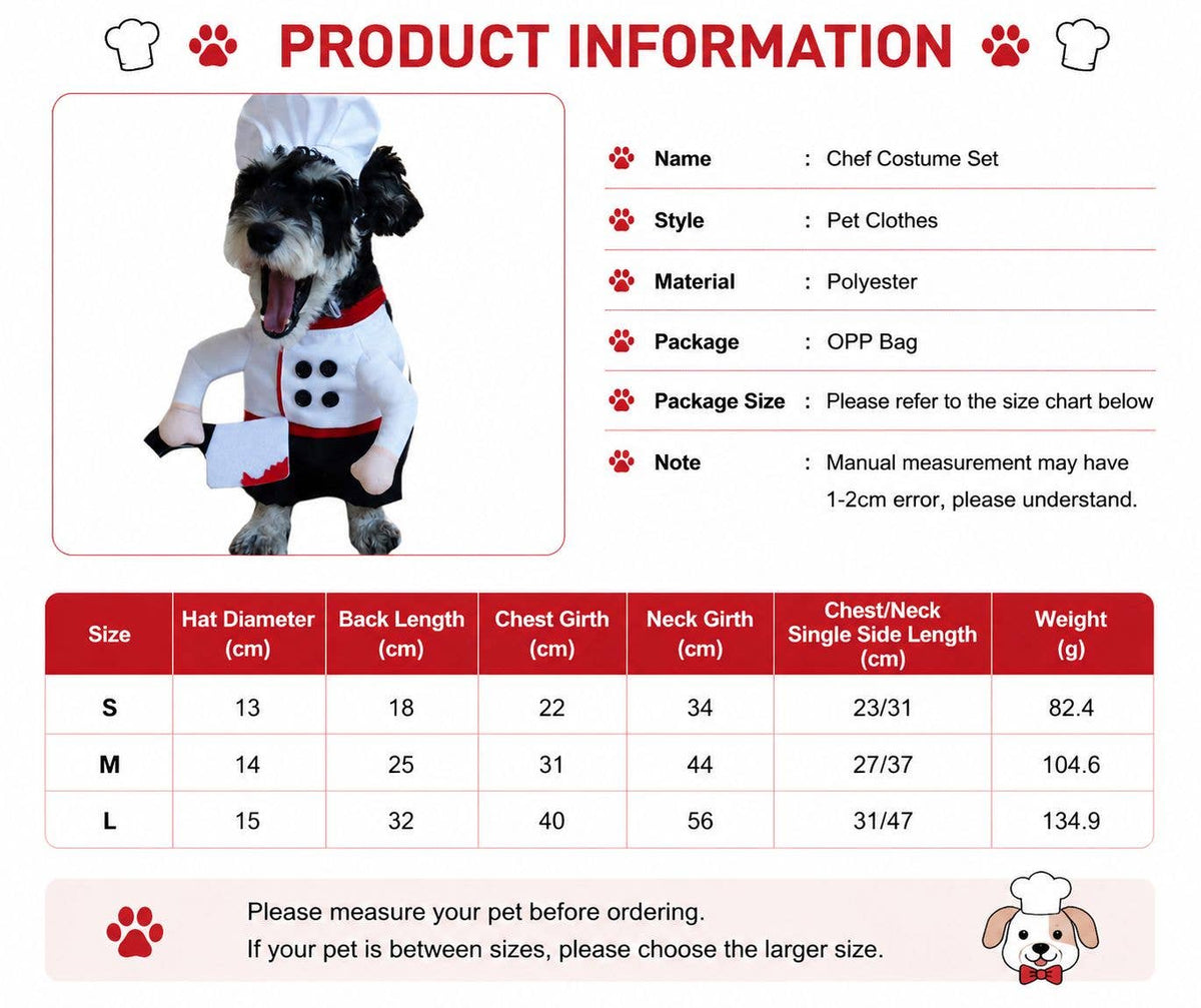 Chef Pet Costume Dog Cat Cooking Outfit