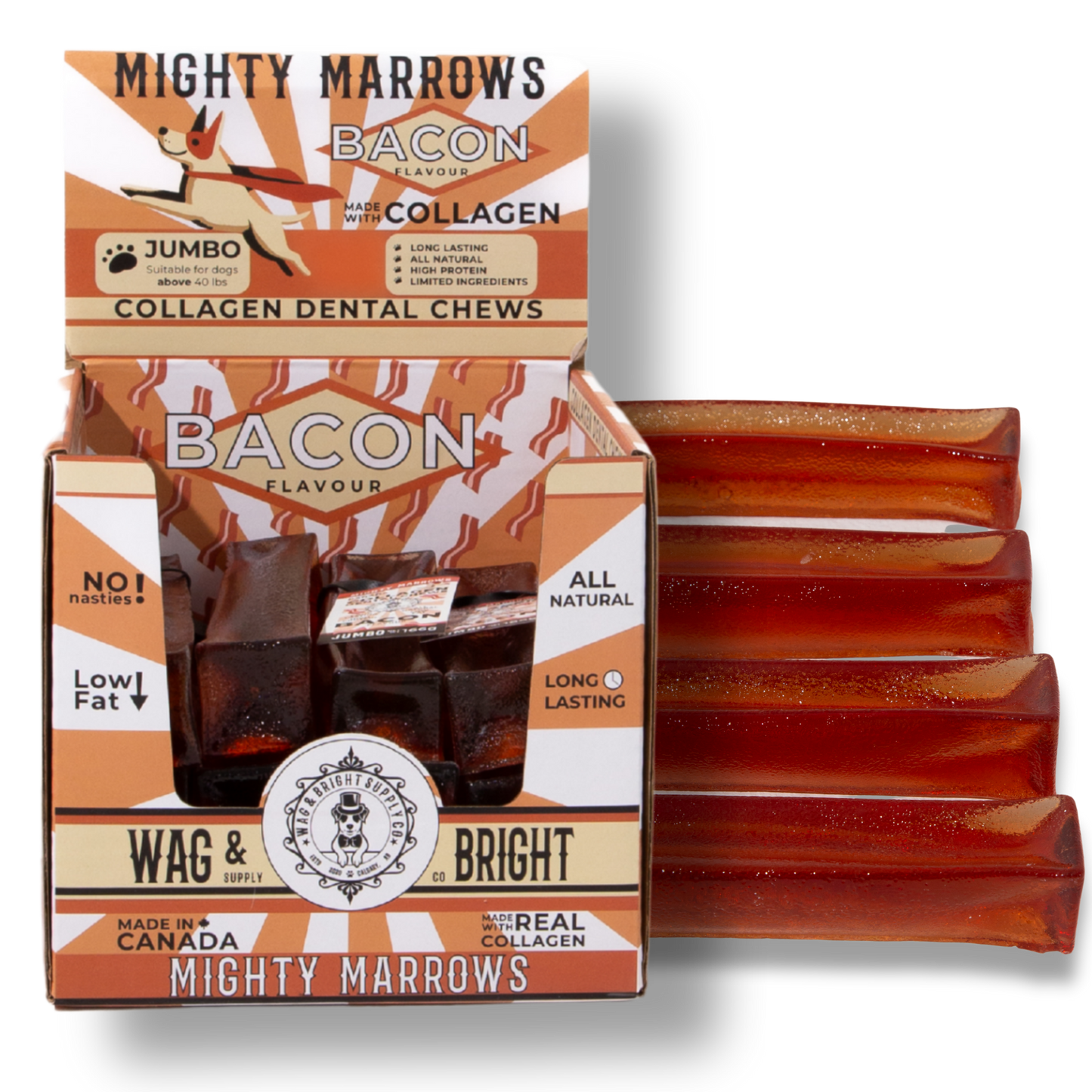 Mighty Marrows Collagen Dental Chew - Bacon - 2 Sizes