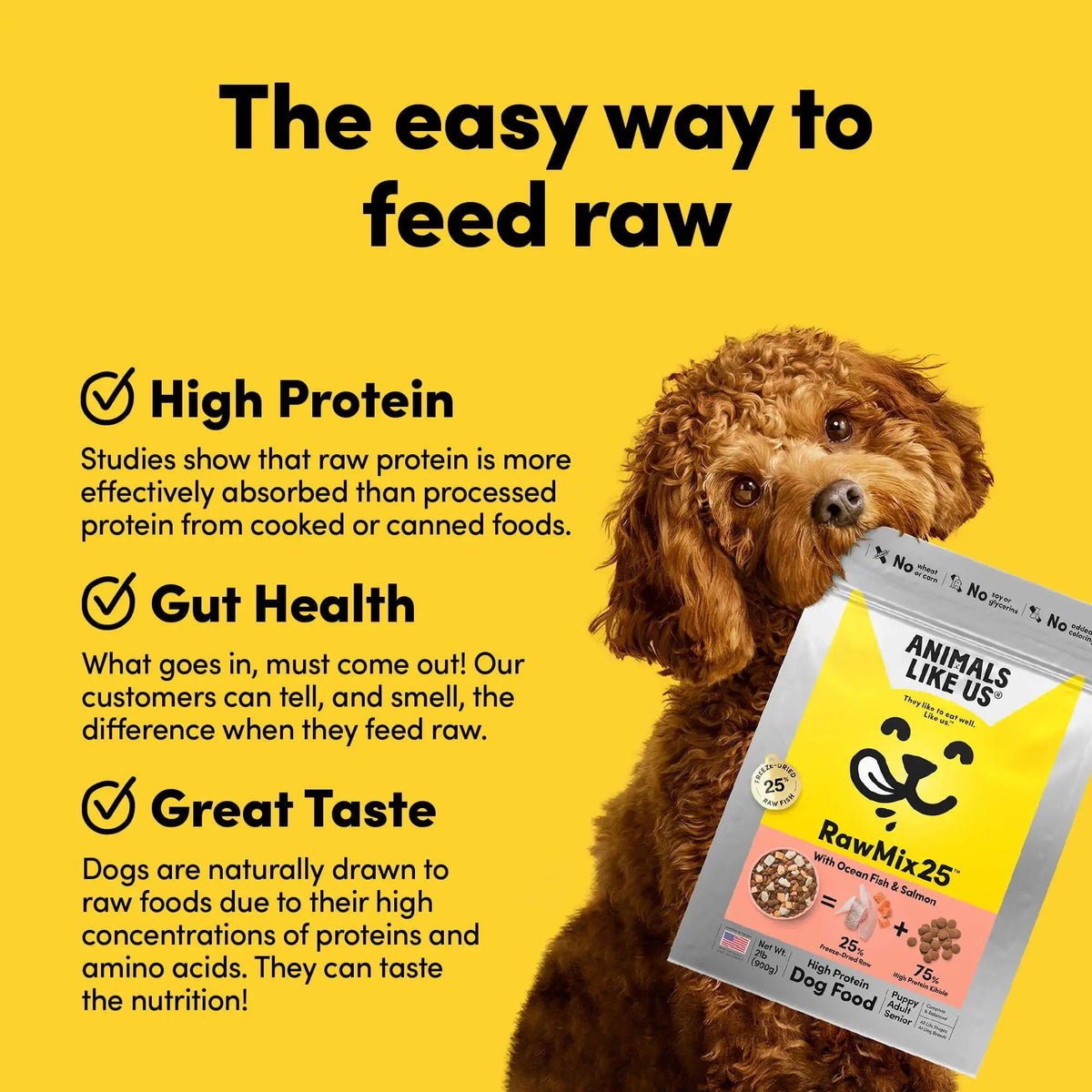 Animals Like Us - RawMix25 W/ OceanFish/Salmon Freeze-Dried Raw Dog Food 2lb - Doglicious Bakery Bites