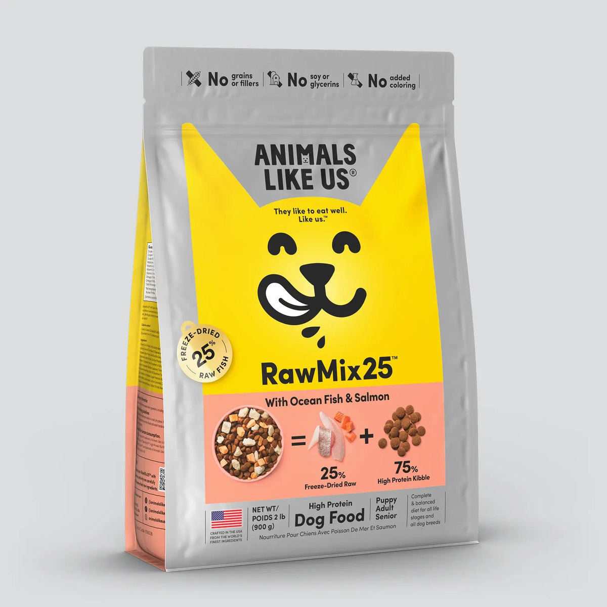 Animals Like Us - RawMix25 W/ OceanFish/Salmon Freeze-Dried Raw Dog Food 2lb - Doglicious Bakery Bites