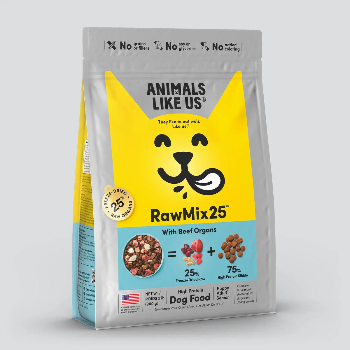 Animals Like Us - RawMix25 With Beef Organs Freeze-Dried Raw Dog Food 2lb - Doglicious Bakery Bites