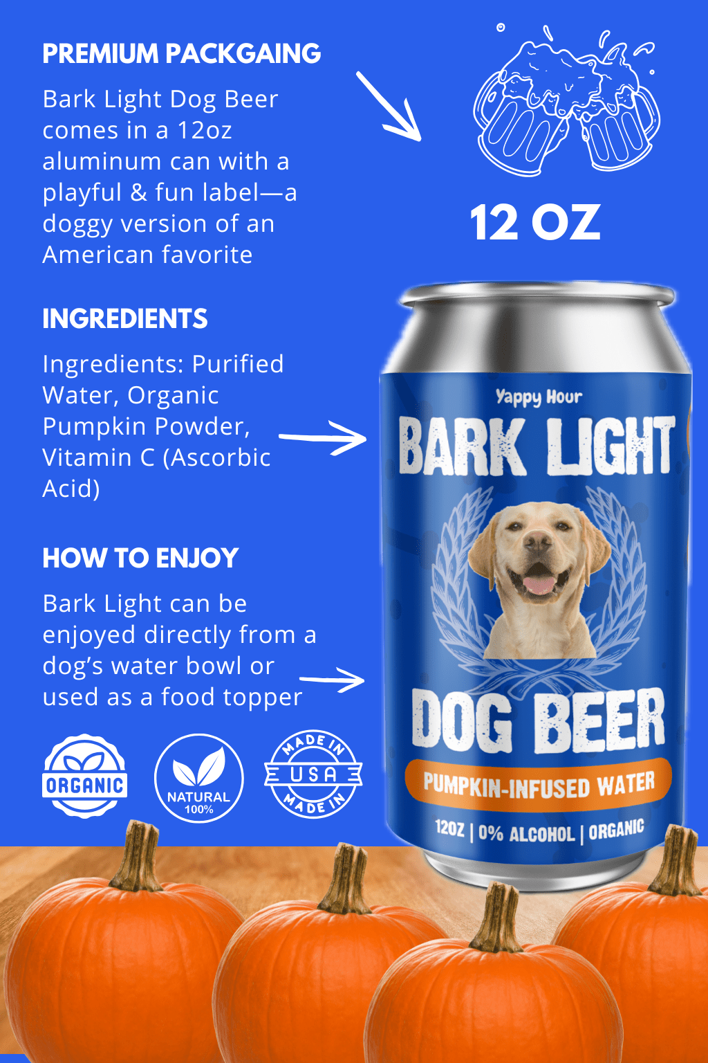 Bark Light Dog Beer 12oz | Pumpkin - Doglicious Bakery Bites
