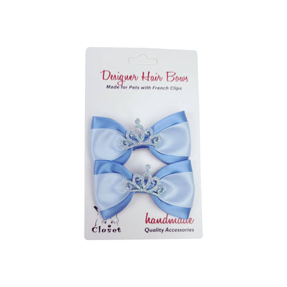 Barker's Bowtique - Blue & White with Tiara Dog Hair Bows - Doglicious Bakery Bites