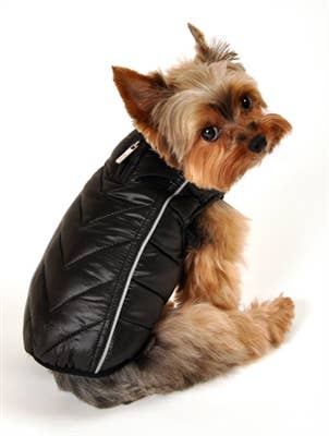 Barker's Bowtique - Featherlite Reversible-Reflective Puffer Vest - Black/Red - Doglicious Bakery Bites