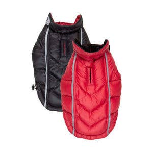 Barker's Bowtique - Featherlite Reversible-Reflective Puffer Vest - Black/Red - Doglicious Bakery Bites