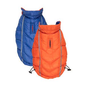 Barker's Bowtique - Featherlite Reversible-Reflective Puffer Vest - Blue/Orange - Doglicious Bakery Bites