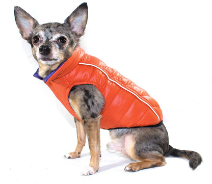 Barker's Bowtique - Featherlite Reversible-Reflective Puffer Vest - Blue/Orange - Doglicious Bakery Bites