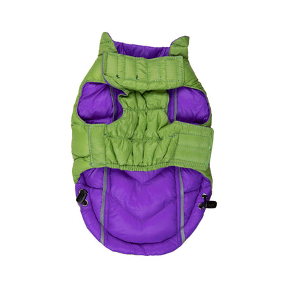 Barker's Bowtique - Featherlite Reversible-Reflective Puffer Vest - Green/Purpl - Doglicious Bakery Bites