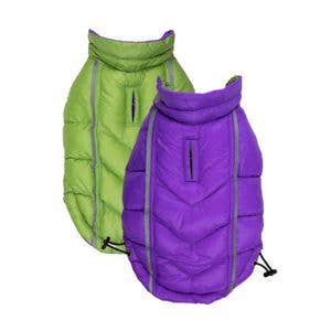Barker's Bowtique - Featherlite Reversible-Reflective Puffer Vest - Green/Purpl - Doglicious Bakery Bites