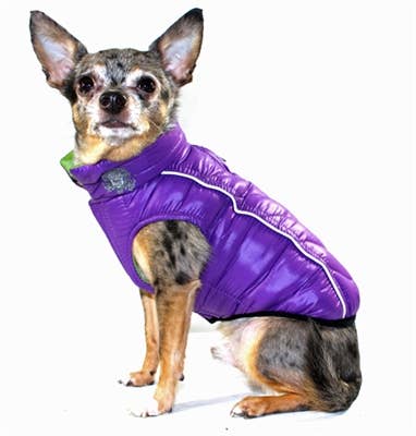 Barker's Bowtique - Featherlite Reversible-Reflective Puffer Vest - Green/Purpl - Doglicious Bakery Bites
