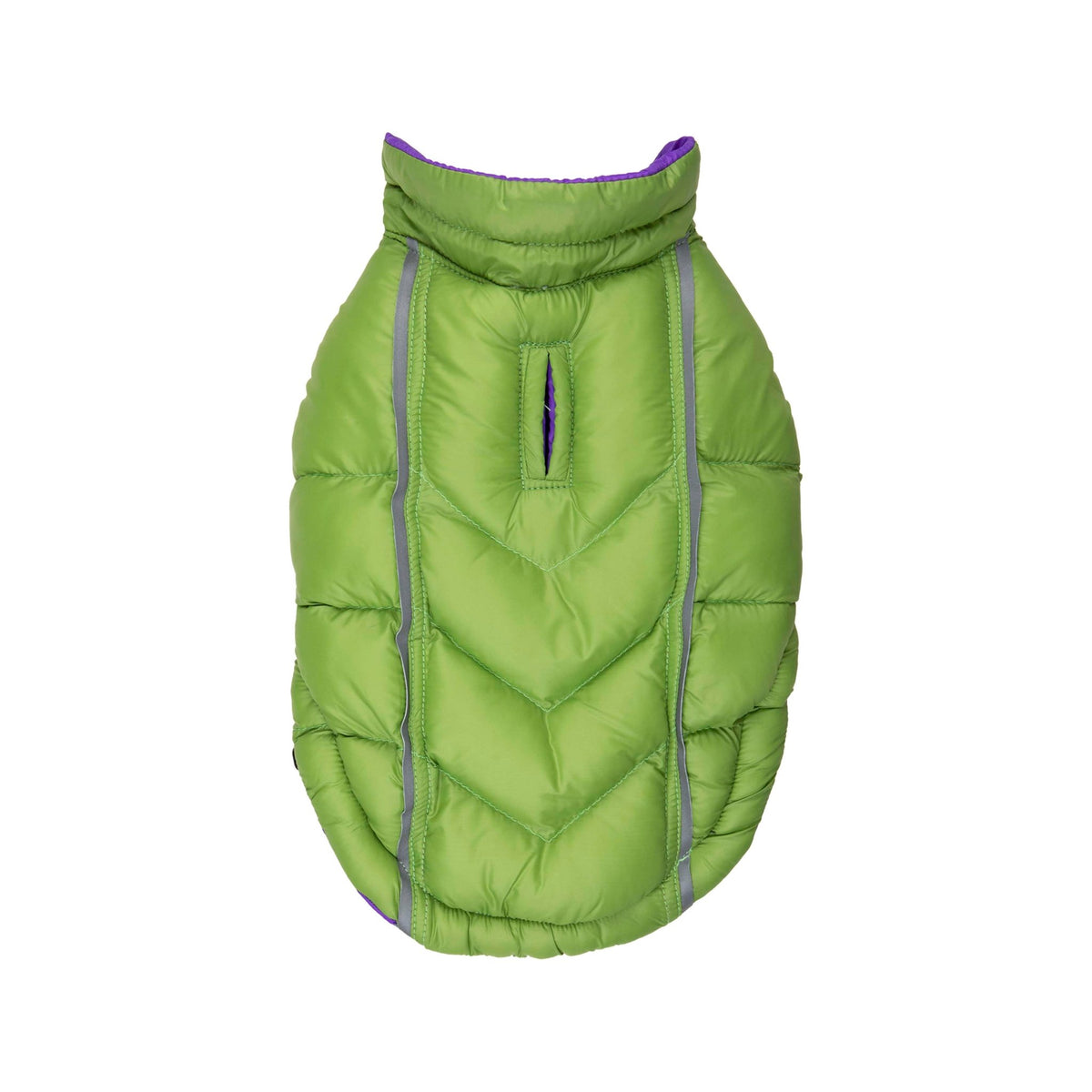 Barker's Bowtique - Featherlite Reversible-Reflective Puffer Vest - Green/Purpl - Doglicious Bakery Bites