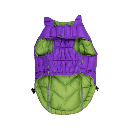 Barker's Bowtique - Featherlite Reversible-Reflective Puffer Vest - Green/Purpl - Doglicious Bakery Bites