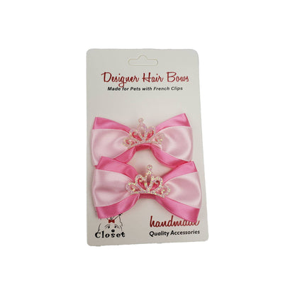 Barker's Bowtique - Pink & White with Tiara Dog Hair Bows - Doglicious Bakery Bites