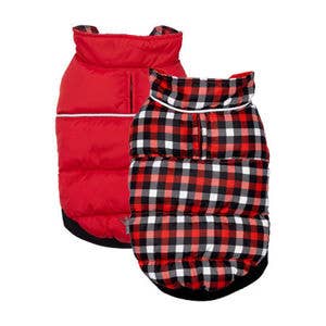 Barker's Bowtique - Red / Gingham Flex-Fit Reversible Puffer - Doglicious Bakery Bites
