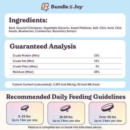 Bundle x Joy - Leash & Load Beef Superfood Jerky Bars for Dogs 16oz - Doglicious Bakery Bites