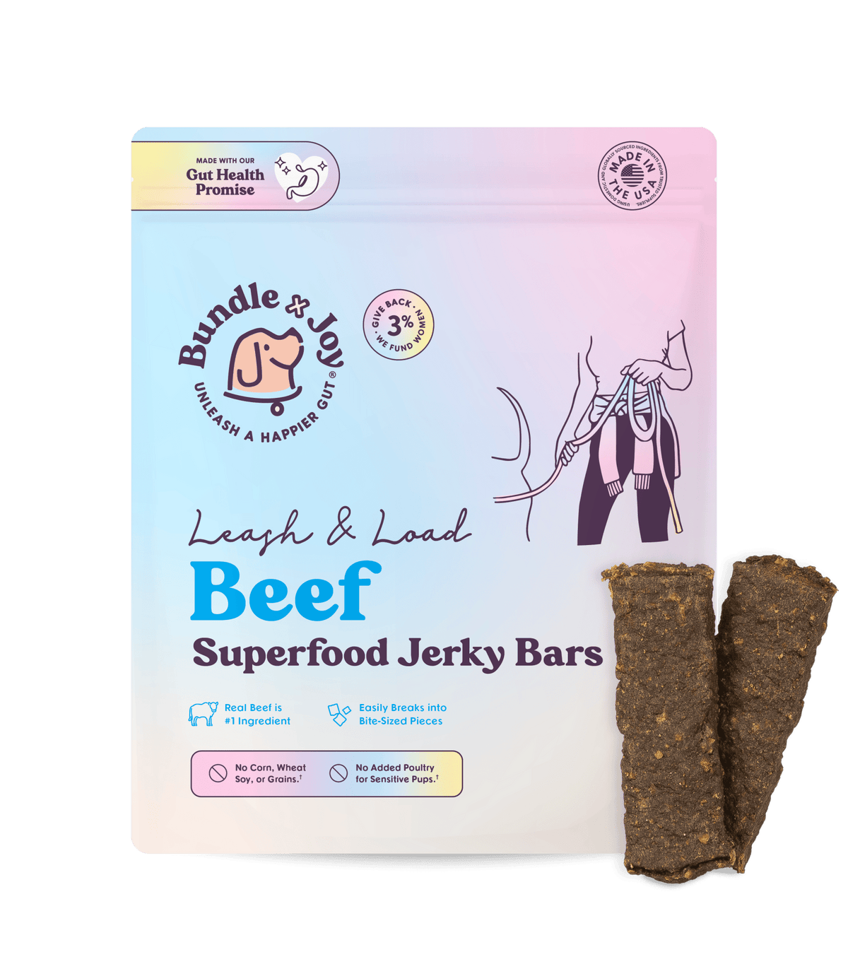 Bundle x Joy - Leash & Load Beef Superfood Jerky Bars for Dogs 16oz - Doglicious Bakery Bites