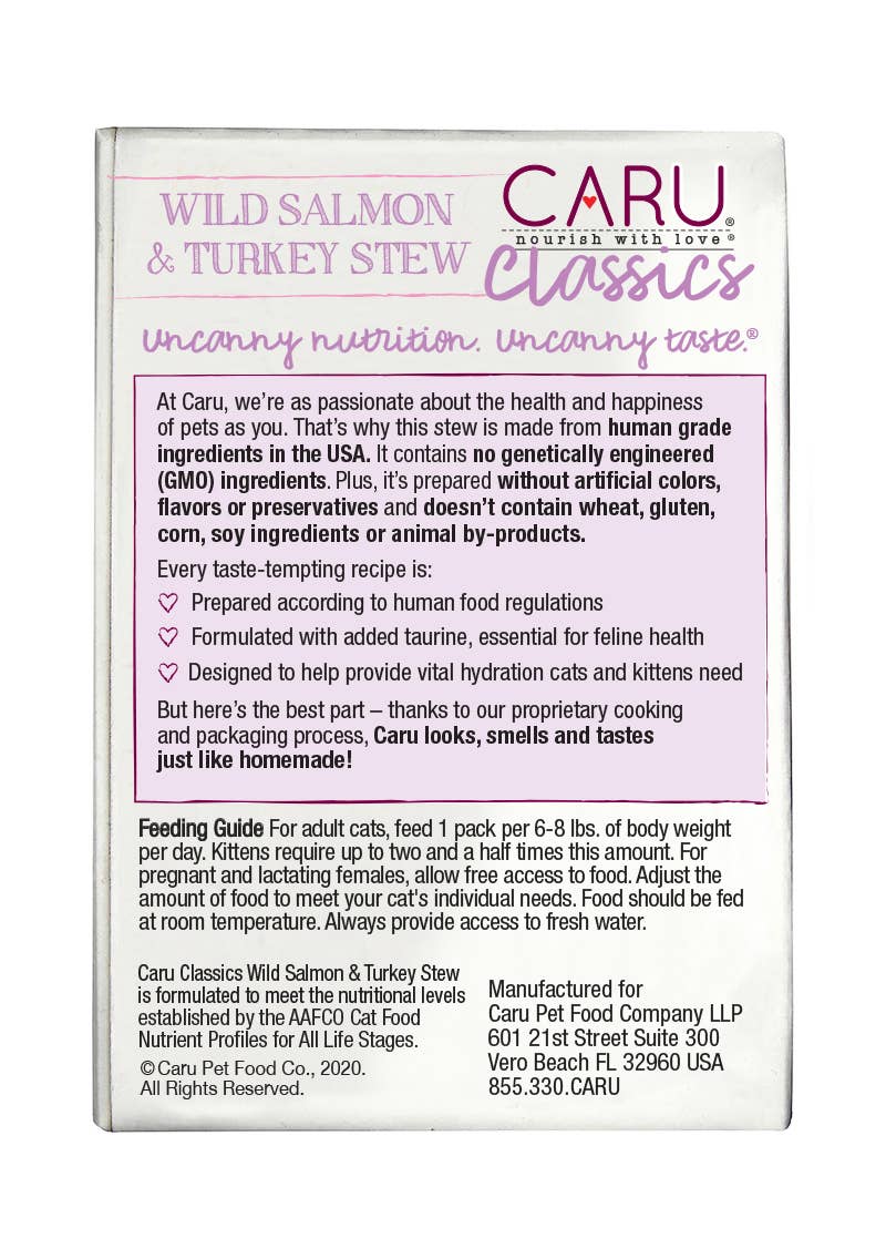 Caru & Cafe Nara - Caru Classics Wild Salmon & Turkey Stew for Cats - Doglicious Bakery Bites