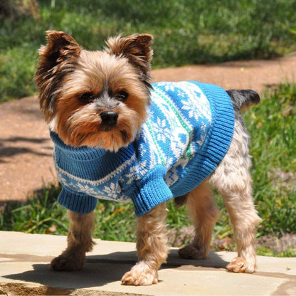 Combed Cotton Snowflake and Hearts Dog Sweater - Blue - Doglicious Bakery Bites