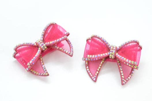 Dog Barretts - Dark Pink Rhinestone Clip-On Hair or Collar Bow - Doglicious Bakery Bites