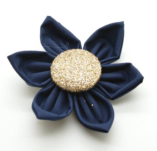 Dog Collar Attachment - Navy Flower with Gold Button Center - Doglicious Bakery Bites