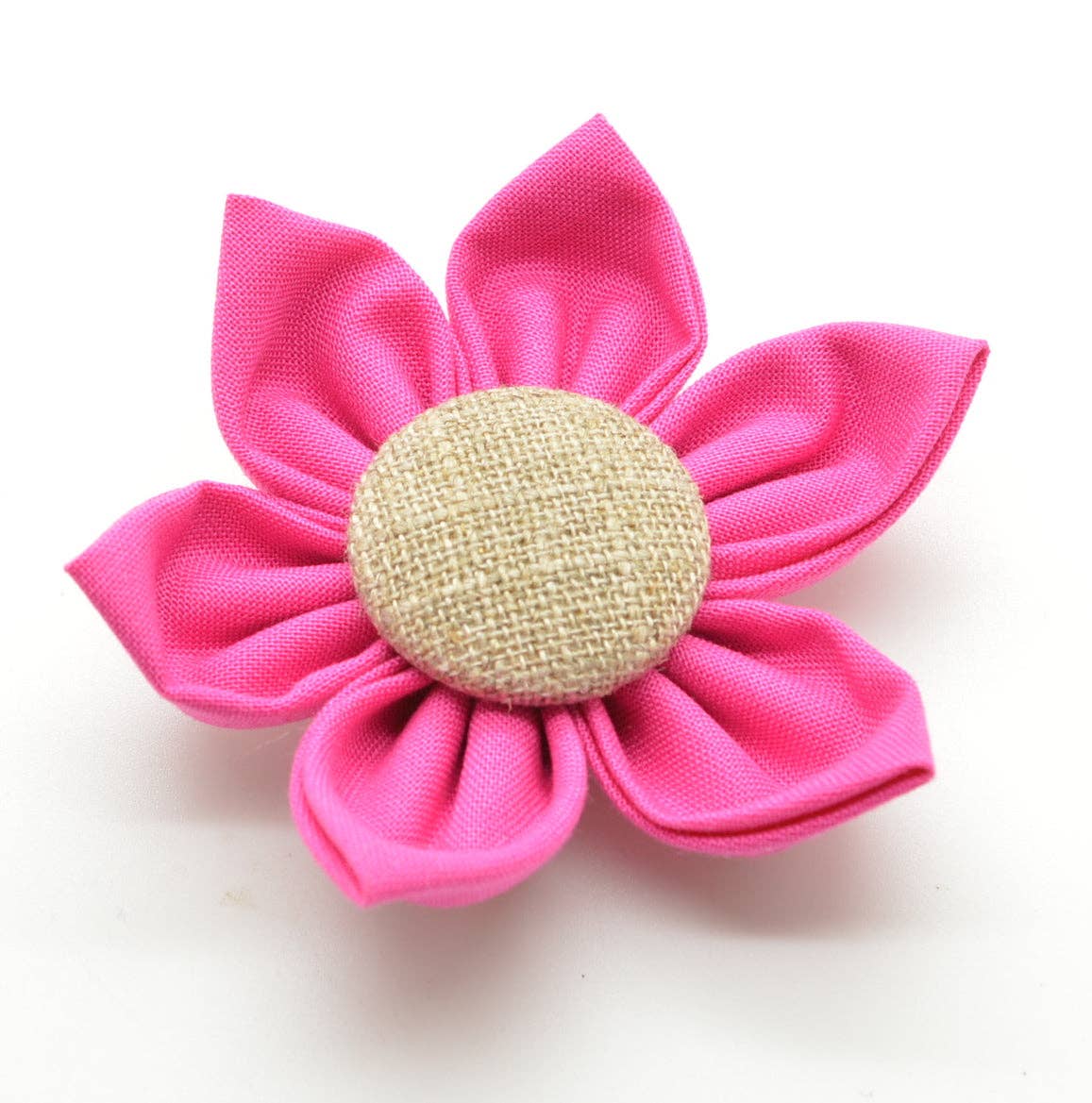 Dog Collar Attachment - Pink Flower with Burlap Button Center - Doglicious Bakery Bites