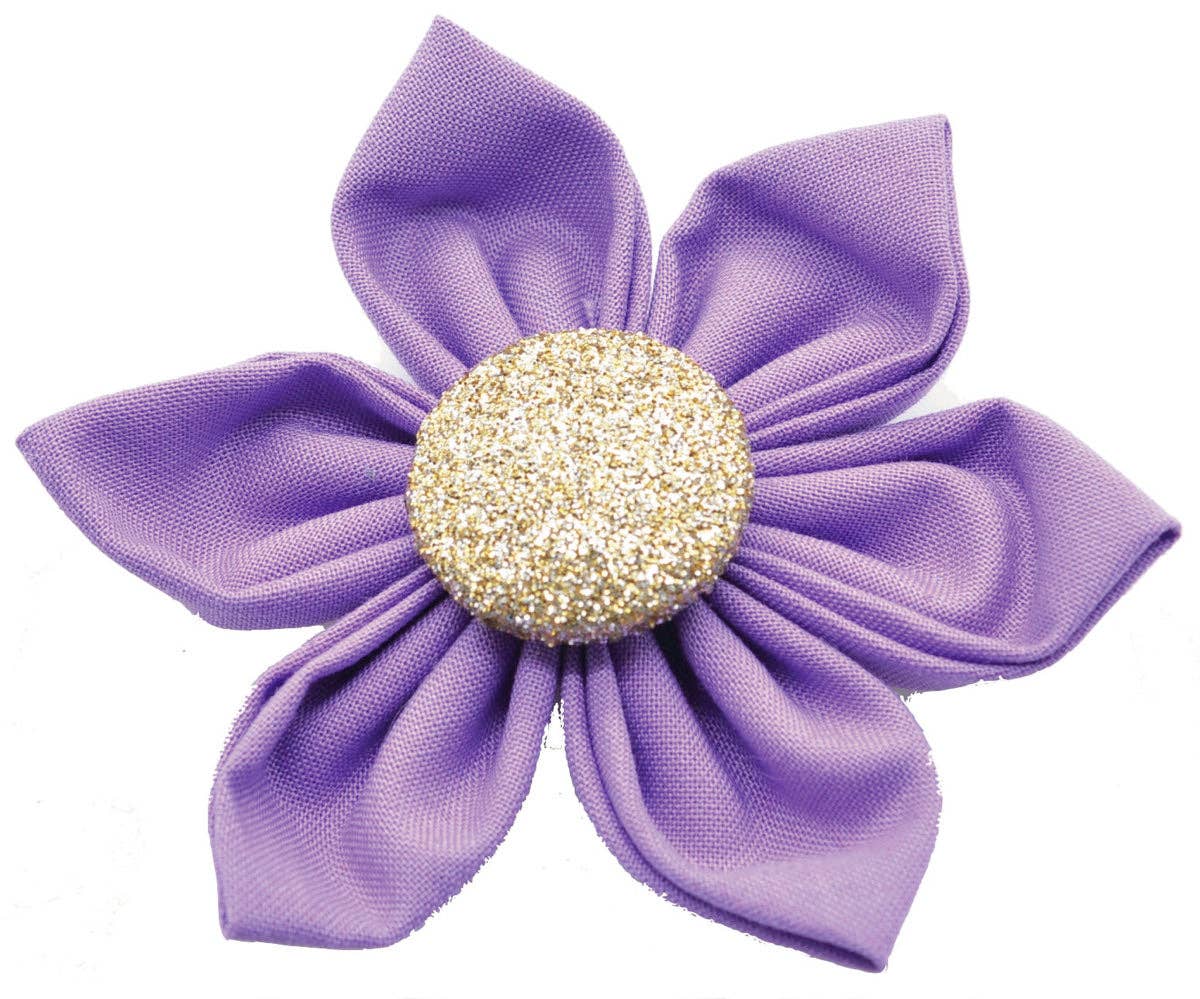 Dog Collar Attachment - Purple Flower with Gold Button Center - Doglicious Bakery Bites