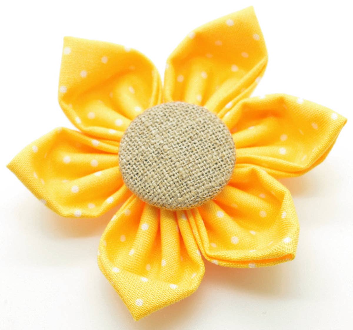Dog Collar Attachment- Yellow Dot Flower with Burlap Button Center - Doglicious Bakery Bites