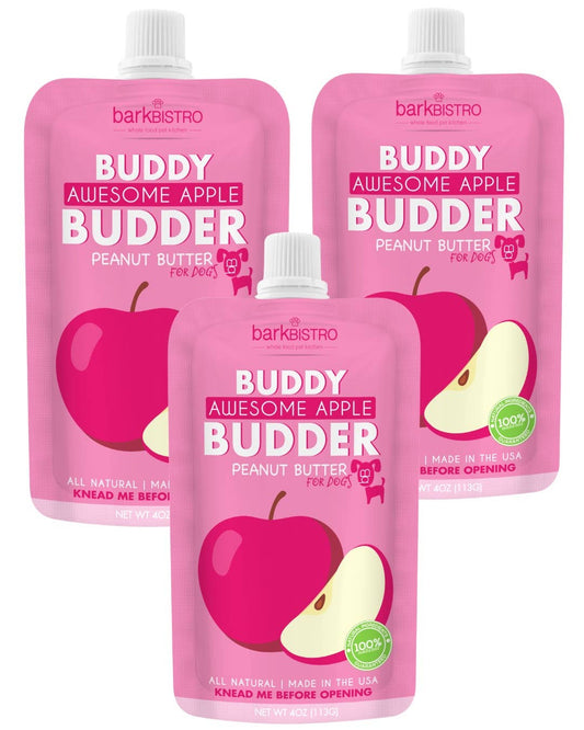 Dog Peanut Butter - 4oz Squeeze Packs Awesome Apple Budder - Doglicious Bakery Bites