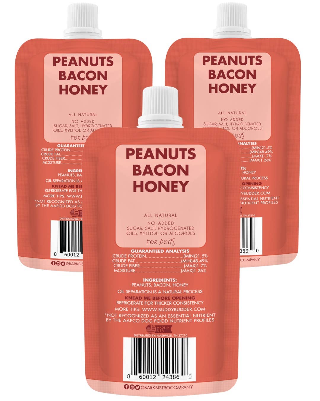 Dog Peanut Butter - 4oz Squeeze Packs Bangin Bacon  Budder - Doglicious Bakery Bites