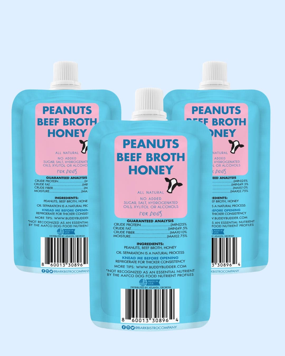Dog Peanut Butter - 4oz Squeeze Packs Beef Broth Budder - Doglicious Bakery Bites