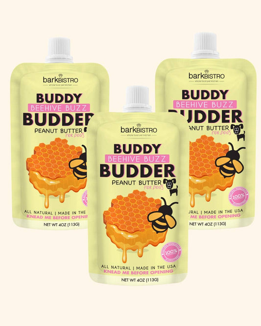 Dog Peanut Butter - 4oz Squeeze Packs Beehive Buzz Budder - Doglicious Bakery Bites