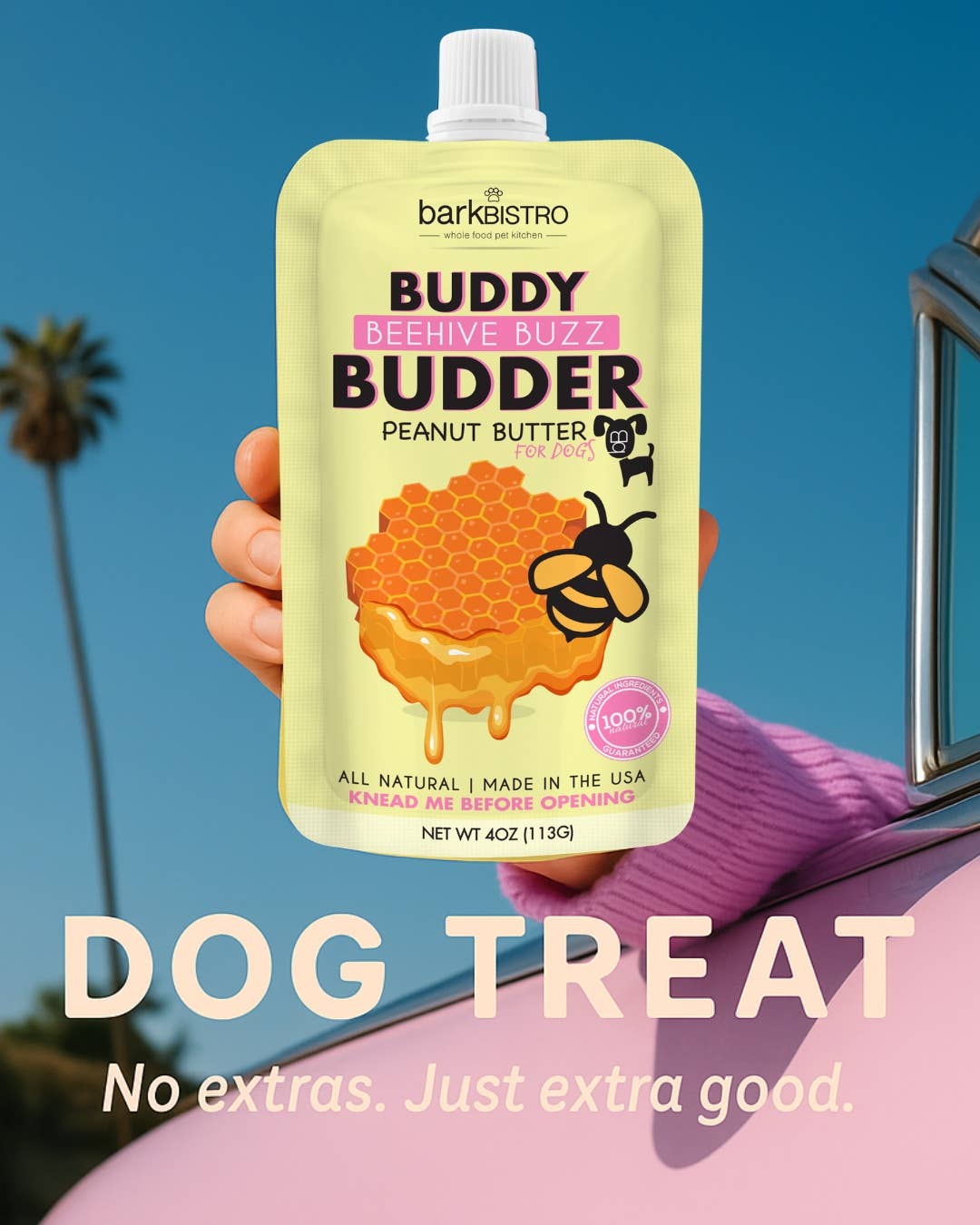 Dog Peanut Butter - 4oz Squeeze Packs Beehive Buzz Budder - Doglicious Bakery Bites