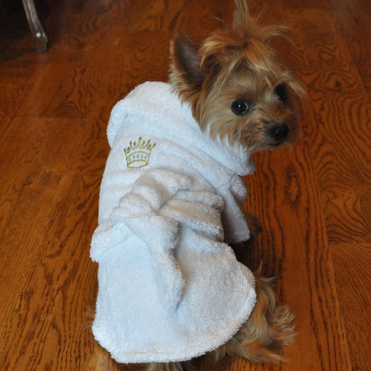 Doggie Design - White Gold Crown Cotton Dog Bathrobe by Doggie Design - Doglicious Bakery Bites