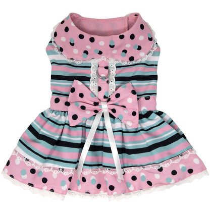 Dots & Stripes Dog Harness Dress - Pink & Teal - Doglicious Bakery Bites