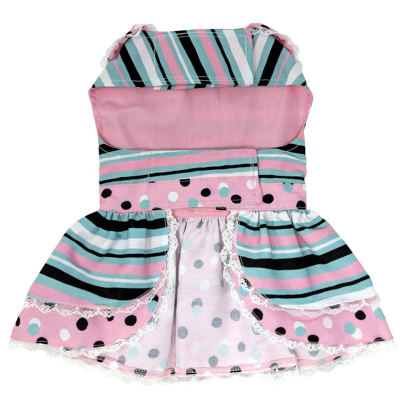 Dots & Stripes Dog Harness Dress - Pink & Teal - Doglicious Bakery Bites