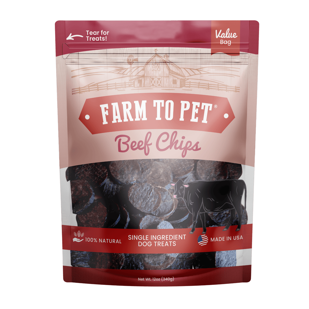 Farm to Pet Healthy Treats for Dogs & Cats - Beef Chips Dog Treats - Doglicious Bakery Bites