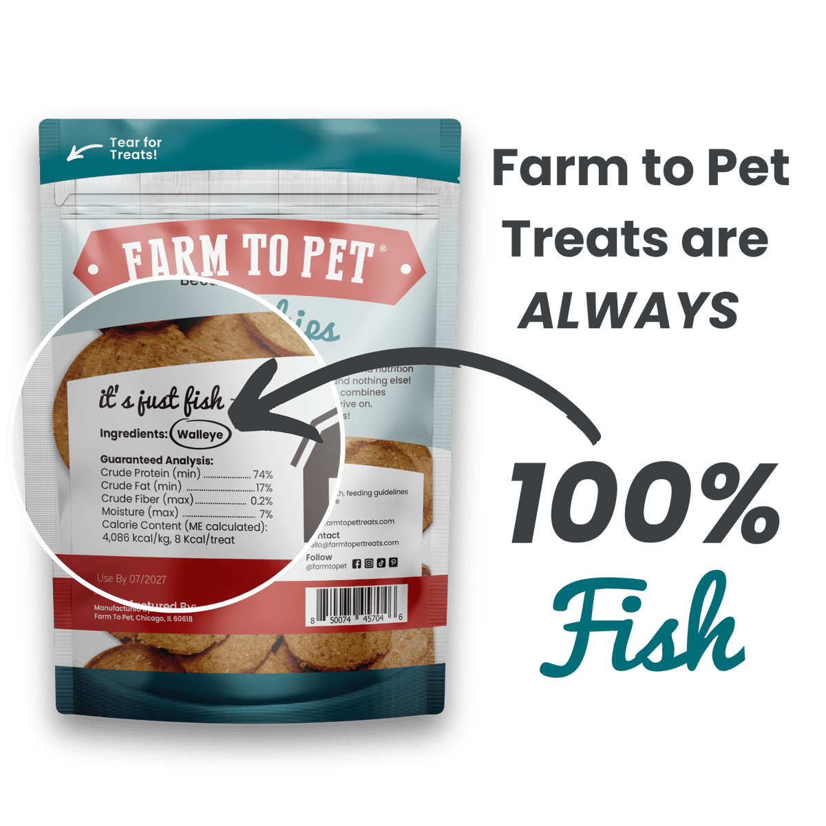 Farm to Pet Healthy Treats for Dogs & Cats - Fish Chips Dog Treats - Doglicious Bakery Bites