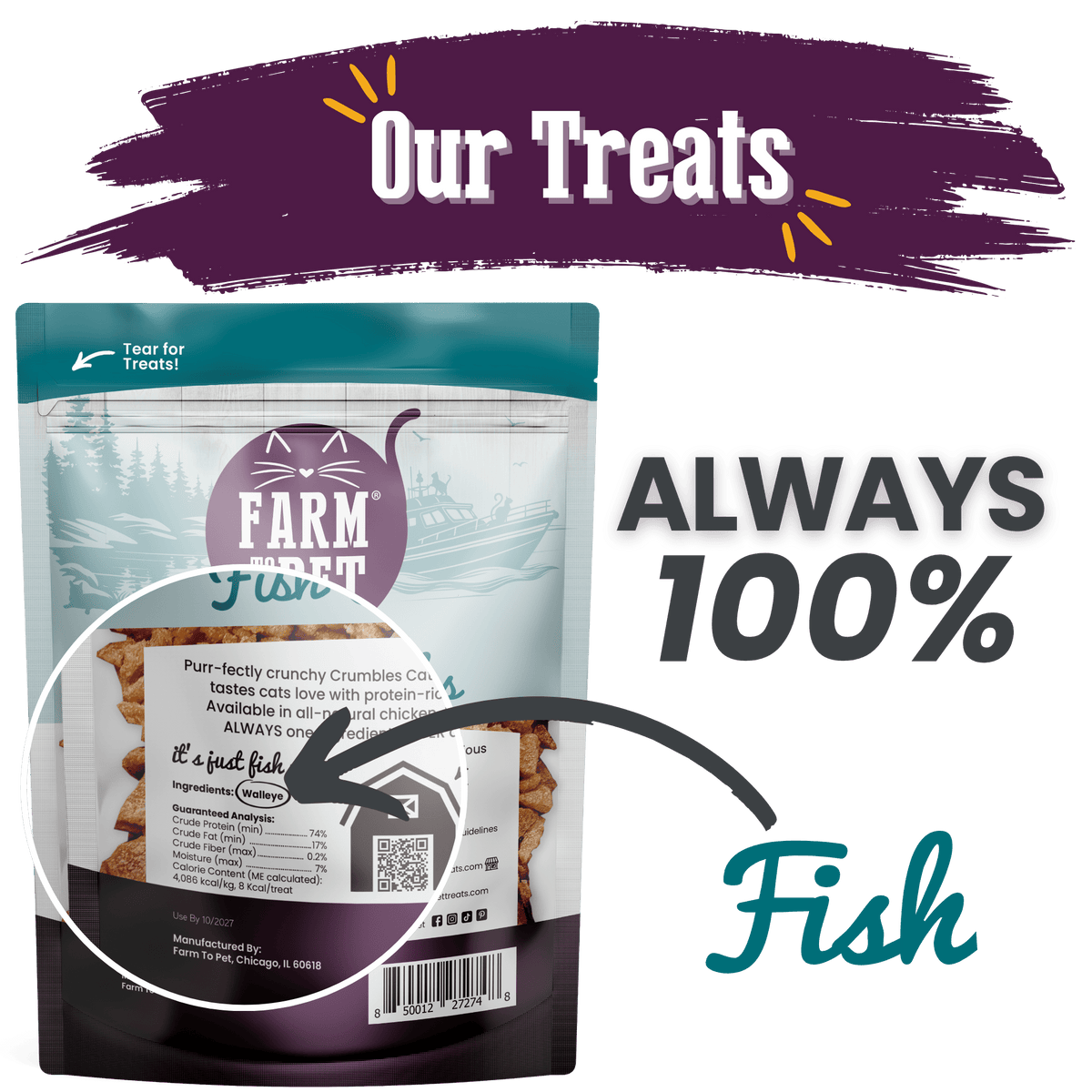 Farm to Pet Healthy Treats for Dogs & Cats - Fish Crumbles Cat Treats - Doglicious Bakery Bites