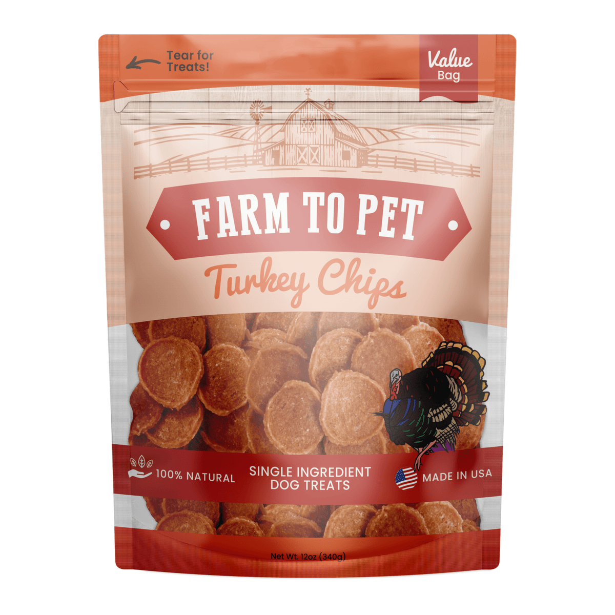 Farm to Pet Healthy Treats for Dogs & Cats - Turkey Chips Dog Treats - Doglicious Bakery Bites