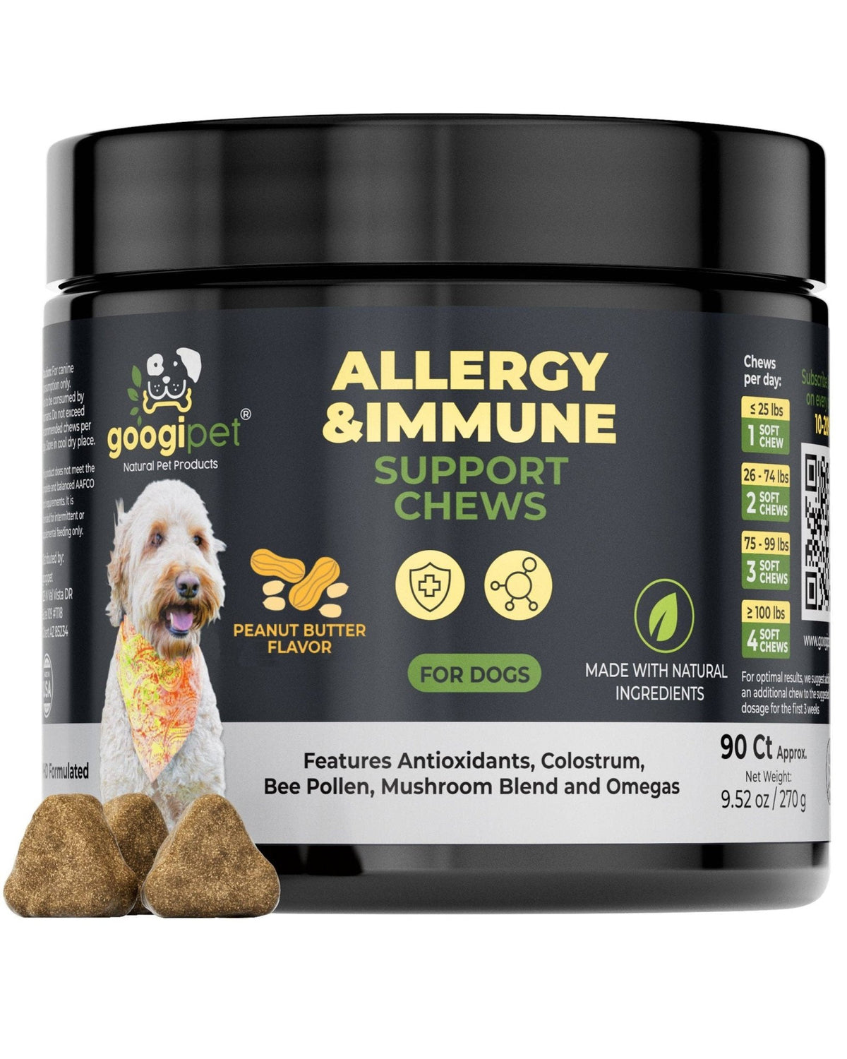 Googipet - Allergy & Immune Support Chews for Dogs (Peanut Butter Flavor) - Doglicious Bakery Bites