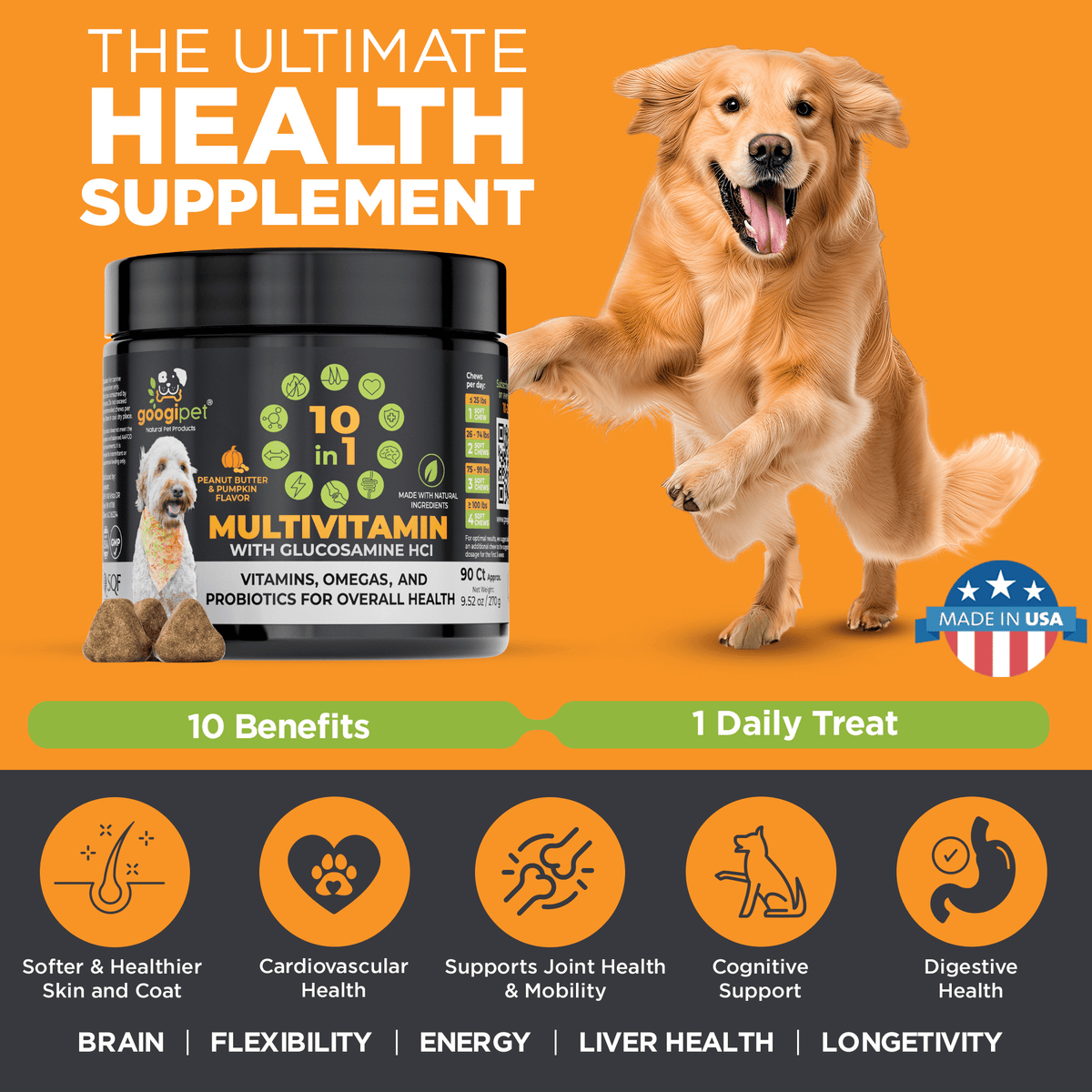 Googipet - Googipet 10 in 1 Dog Multivitamin (Peanut Butter/Pumpkin) - Doglicious Bakery Bites