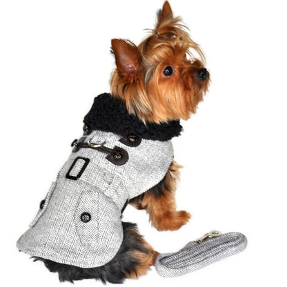 Grey Herringbone Designer Harness Coat - Doglicious Bakery Bites
