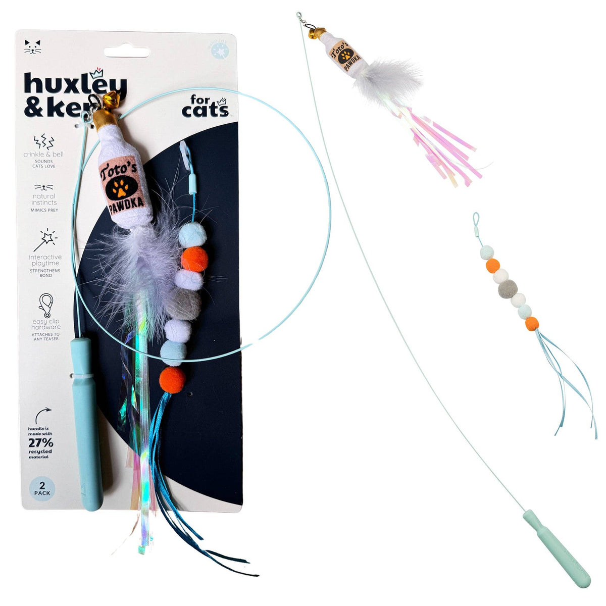 Huxley & Kent - Wire Toto's & Pom Poms Wand 2pk Cat Toy - Doglicious Bakery Bites